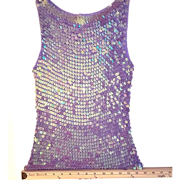 VINTAGE Lavender Sparkly Sequins Crochet Sleeveless Top Medium NWOT - Picture 11 of 11